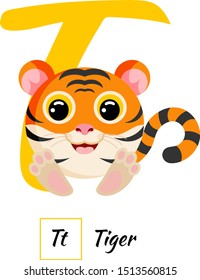 Cute English animal alphabet letter T vector image