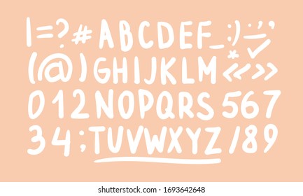 Cute English hand written alphabet, vintage vector illustration. Lowercase and uppercase letters, fine for card, lettering, poster