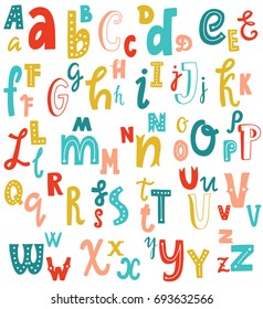 かわいい英語の手書きのアルファベット ビンテージベクターフォント 小文字と大文字 カード 文字 ポスター用に細かい のベクター画像素材 ロイヤリティフリー