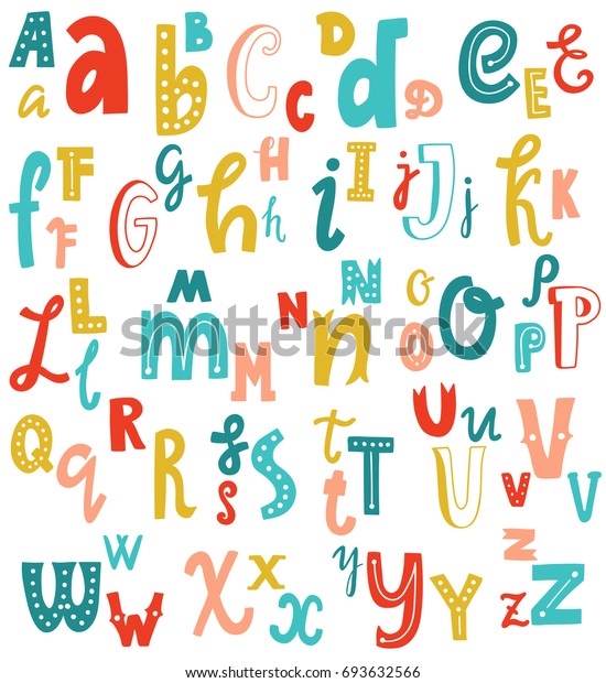 かわいい英語の手書きのアルファベット、ビンテージベクターフォント。小文字と大文字、カード、文字、ポスター用に細かい