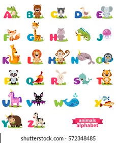 白い背景にかわいい英語のイラストと動物園のアルファベットとかわいいアニメ 子ども教育 外国語学習のベクターイラスト のベクター画像素材 ロイヤリティフリー