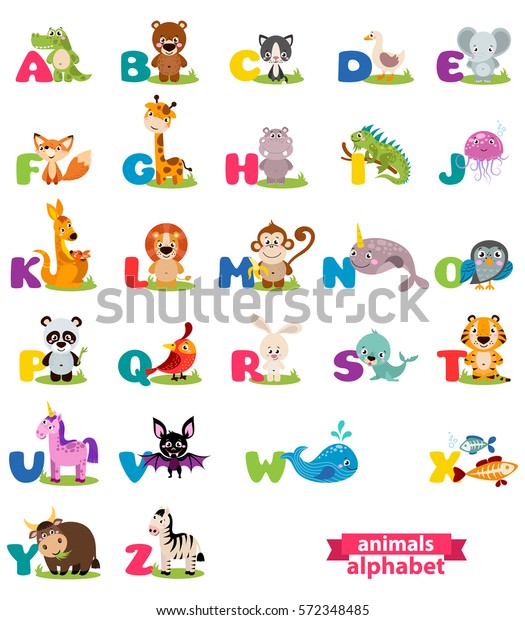 白い背景にかわいい英語のイラストと動物園のアルファベットとかわいいアニメ 子ども教育 外国語学習のベクターイラスト のベクター画像素材 ロイヤリティ フリー 572348485
