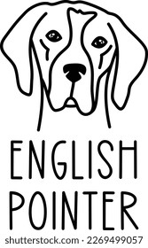 Cute english pointer face. Dog head icon. Hand drawn isolated vector illustration in doodle style on white background