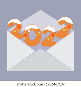 Cute envelope card with 2022 sign. Vector illustration.