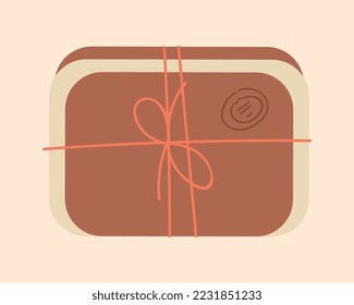 Cute envelope concept. Brown envelope with red rope. Greeting or invitation postcard. Graphic element for website. Template, layout or mockup, poster or banner. Cartoon flat vector illustration