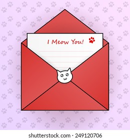 Cute Envelope Design With Cat Sticker As Seal Stamp