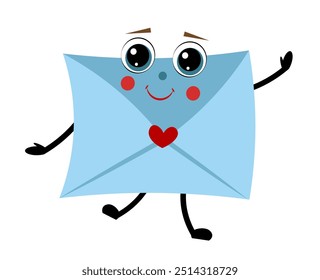 A cute envelope with eyes and a smile on a white background. Love Letter