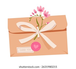 A cute envelope with floral decoration. Vintage colors, delicate mood, perfect for correspondence or spring themes.