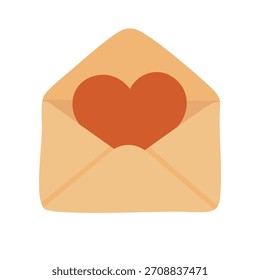 Sobre lindo con corazón en el interior, ilustración plana simple perfecta para tarjetas románticas y diseños dulces.
