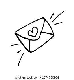 Sobre lindo con un corazón en la parte de atrás. Sobre para el Día de San Valentín con fondo blanco. Puede utilizarse para postales, empaquetado, diseño web, decoración, aplicaciones, iconos