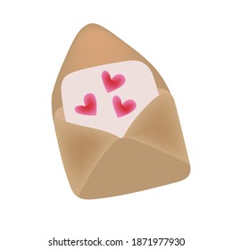 Cute envelope with hearts, Bright festive template. Vector isolated on a white background. Flat disign.
