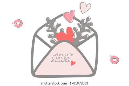 Cute envelope with hearts.
Flat decorative composition.
Vector design.