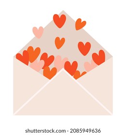 Cute envelope with hearts on white background. Happy Valentine's Day.
