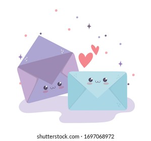 cute envelope love hearts kawaii cartoon character vector illustration