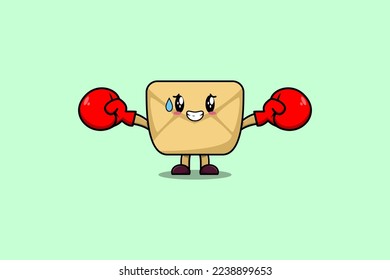 Cute Envelope mascot cartoon playing sport with boxing gloves and cute stylish design
