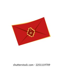 Cute envelope for money presents. Chinese New Year, Spring and Lantern Festival. Red and gold vector illustration with in cartoon doodle style.