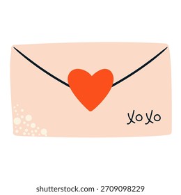 Sobre lindo con texto XO XO para el día de San Valentín.  Ilustración vectorial plana.