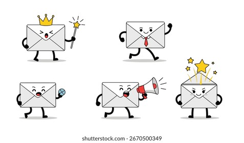 Cute Envelopes Expressing Different Emotions and Actions