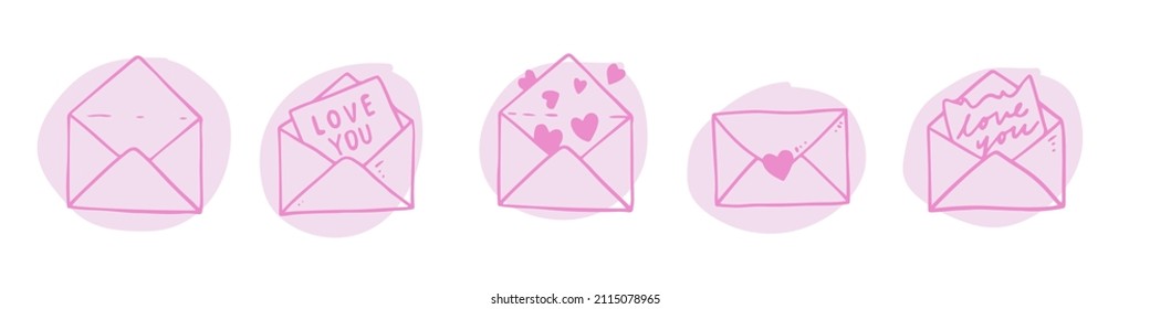 Cute envelopes with lettering. A simple pink set for February 14. Some letters for lovers. Valentine's Day