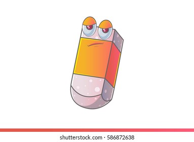 Cute Eraser Bored. Vector Illustration. Isolated on white background.