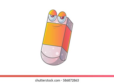 Cute Eraser Bored. Vector Illustration. Isolated on white background.