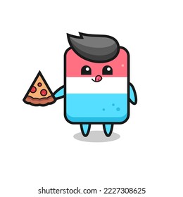 cute eraser cartoon eating pizza , cute style design for t shirt, sticker, logo element