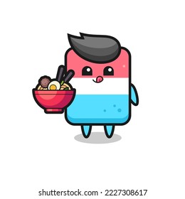 cute eraser character eating noodles , cute style design for t shirt, sticker, logo element