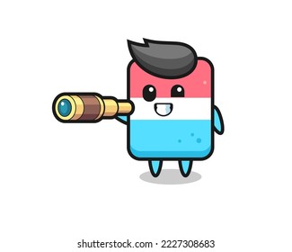 cute eraser character is holding an old telescope , cute style design for t shirt, sticker, logo element
