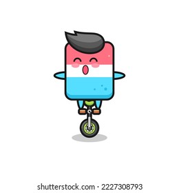 The cute eraser character is riding a circus bike , cute style design for t shirt, sticker, logo element