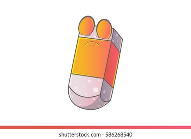Cute Eraser Eyes Closed. Vector illustration. isolated on white background.
