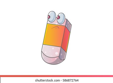 Cute Eraser Sad. Vector Illustration. Isolated on white background.