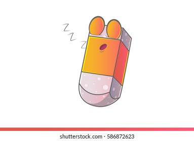 Cute Eraser Sleeping. Vector Illustration. Isolated on white background.
