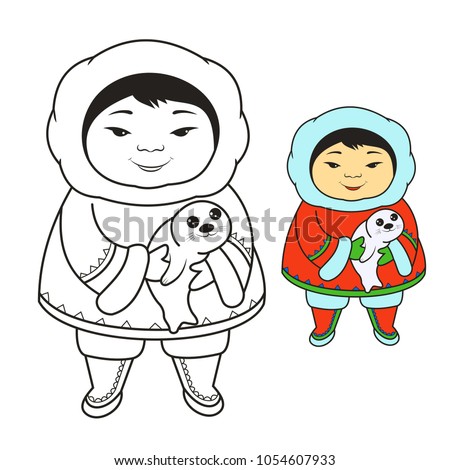 Cute Eskimo Baby Seal Coloring Book Pages 스톡 벡터(사용료 없음 ...