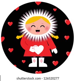 Cute Eskimo girl holding heart design