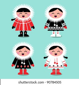 Cute eskimo kids group isolated on white ( vector )