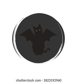Cute esoteric magic halloween black cat icon vector, illustration on circle with brush texture, for social media story and instagram highlights