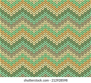 Cute Ethnic Autumn Knitted Abstract Geometric Zigzag Pattern in Warm Green, Orange, Brown and Beige