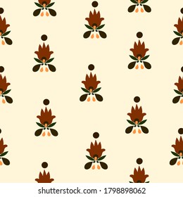 Cute  ethnic floral  pattern with red abstract flowers  on the pink background. In Scandinavian style. For textiles, wallpapers, designer paper, etc
