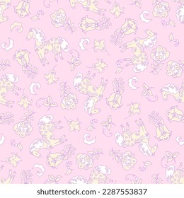 Cute ethnic horses seamless vector pattern. Baby background