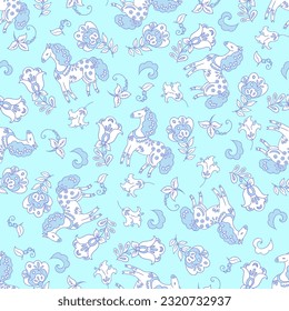 Cute ethnic horses seamless vector pattern. Baby background