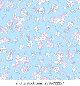 Cute ethnic horses seamless vector pattern. Baby background