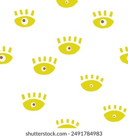 Cute ethnic, tribal seamless pattern. Funny hand drawn doodle repeatable pattern with open eyes with lashes. Rustic boho amulet background