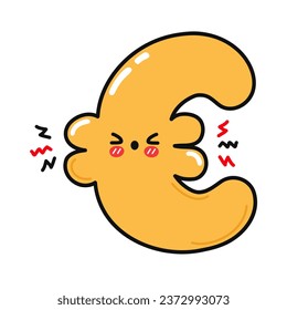Carácter de signo de euro mate. Caricatura dibujada a mano del vector icono de ilustración del personaje kawaii. Aislado sobre fondo blanco. Enfado concepto del personaje de la señal del euro