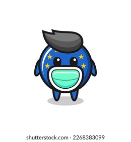 cute europe flag badge cartoon wearing a mask , cute style design for t shirt, sticker, logo element