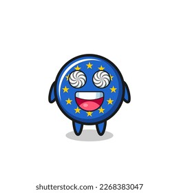 cute europe flag badge character with hypnotized eyes , cute style design for t shirt, sticker, logo element