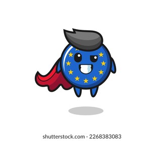 the cute europe flag badge character as a flying superhero , cute style design for t shirt, sticker, logo element
