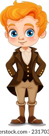Cute European boy in Regency era outfit cartoon character illustration