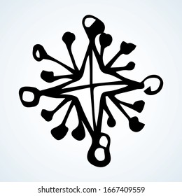 Cute eve natal icy asterisk pictogram template of nativity design on light sky backdrop. Freehand outline black ink hand drawn logotype emblem design in scribble retro style pen on paper text space