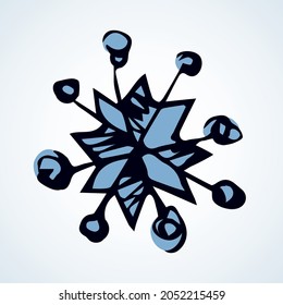 Cute eve natal icy asterisk pictogram template of nativity design on light sky backdrop. Freehand outline black ink hand drawn logotype emblem design in scribble retro style pen on paper text space