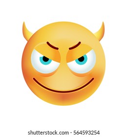 Cute Evil Emoticon on White Background. Isolated Vector Illustration